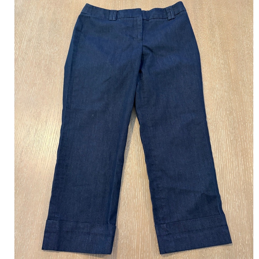 Ann Taylor LOFT Women's Size 2 Dark Wash Denim Trouser Pants Wide Leg Cuffed Hem